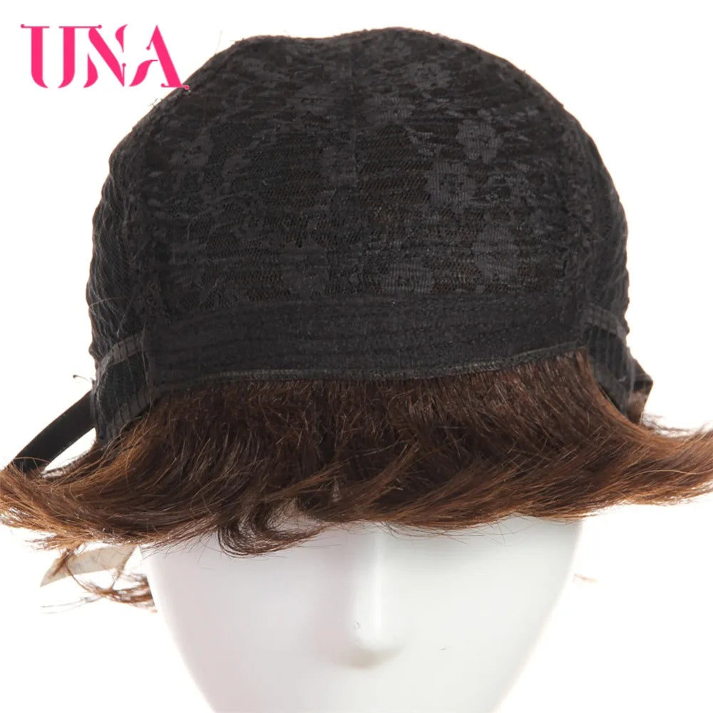 UNA Short Human Hair Wigs For Women Remy Natural Wavy Human Hair Indian Human Hair Wigs Machine Hair Wigs 6"