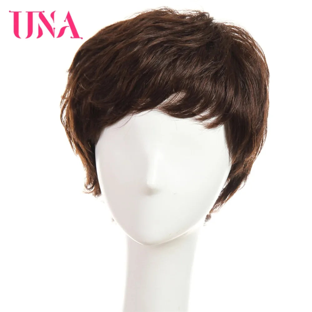 UNA Short Human Hair Wigs For Women Remy Natural Wavy Human Hair Indian Human Hair Wigs Machine Hair Wigs 6"