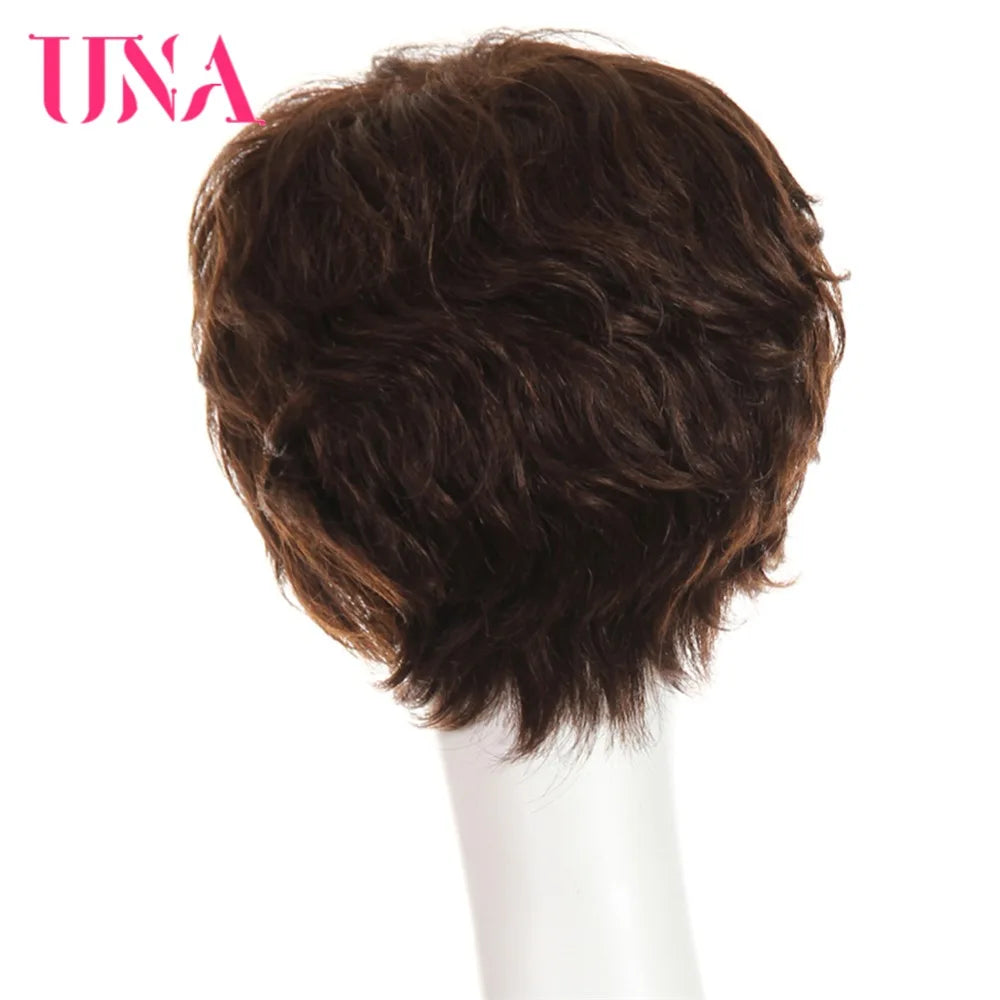 UNA Short Human Hair Wigs For Women Remy Natural Wavy Human Hair Indian Human Hair Wigs Machine Hair Wigs 6"