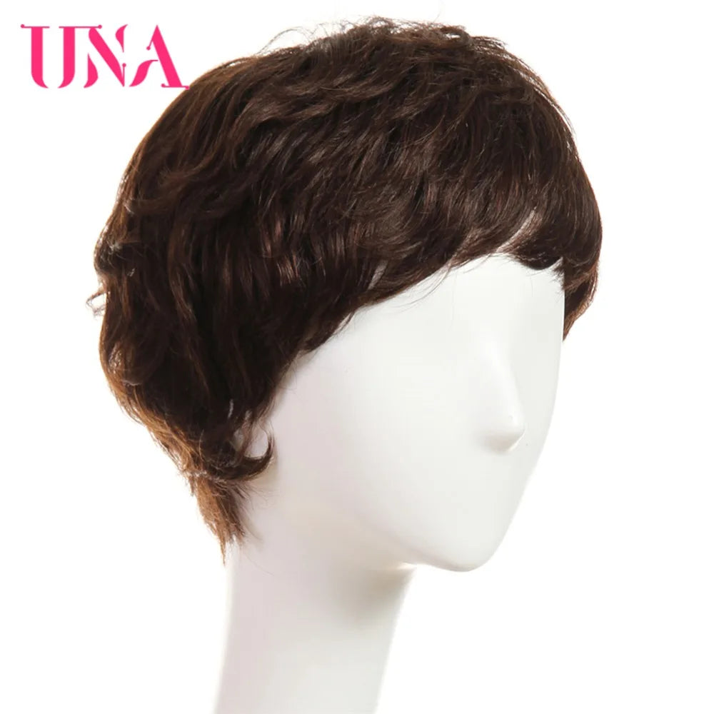 UNA Short Human Hair Wigs For Women Remy Natural Wavy Human Hair Indian Human Hair Wigs Machine Hair Wigs 6"