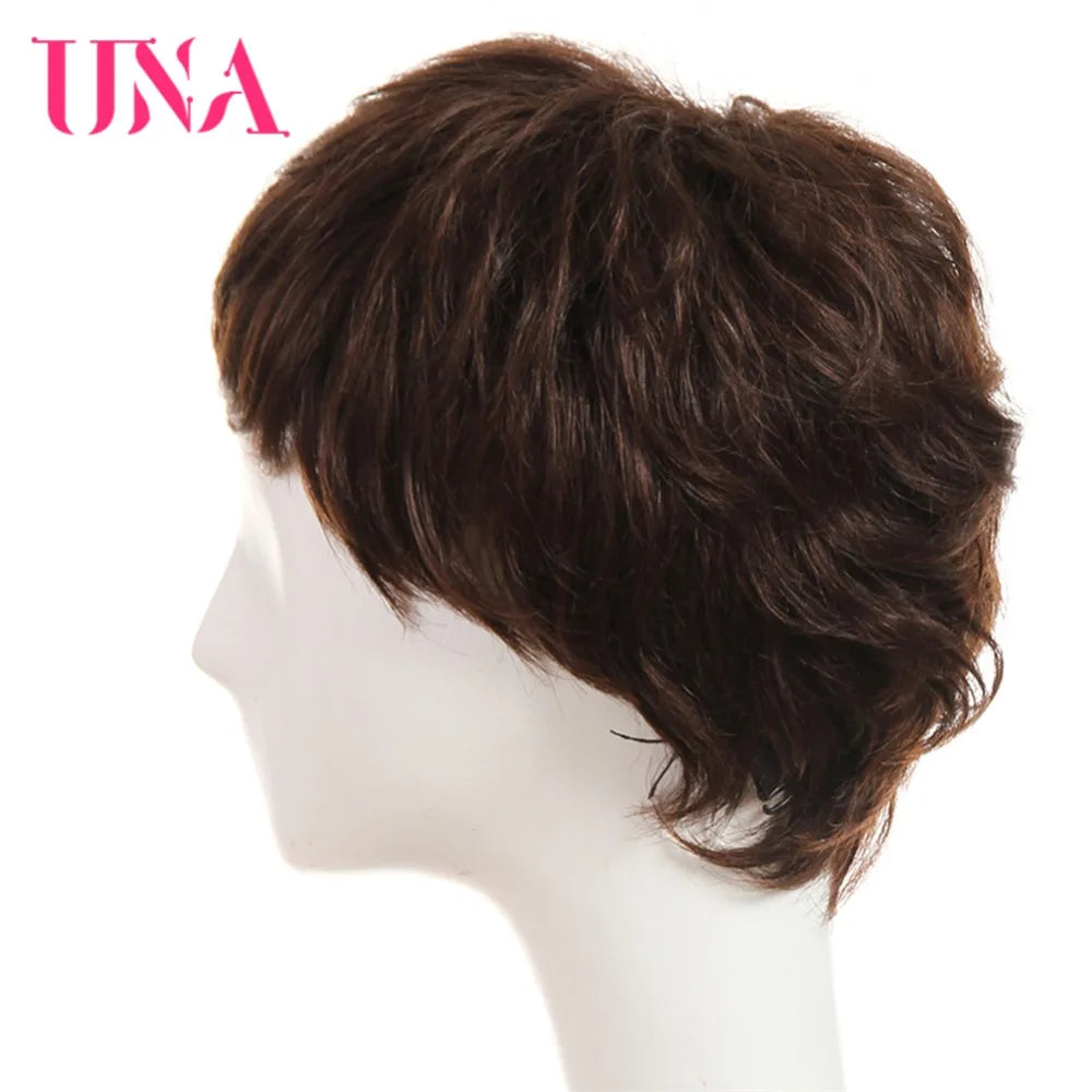 UNA Short Human Hair Wigs For Women Remy Natural Wavy Human Hair Indian Human Hair Wigs Machine Hair Wigs 6"