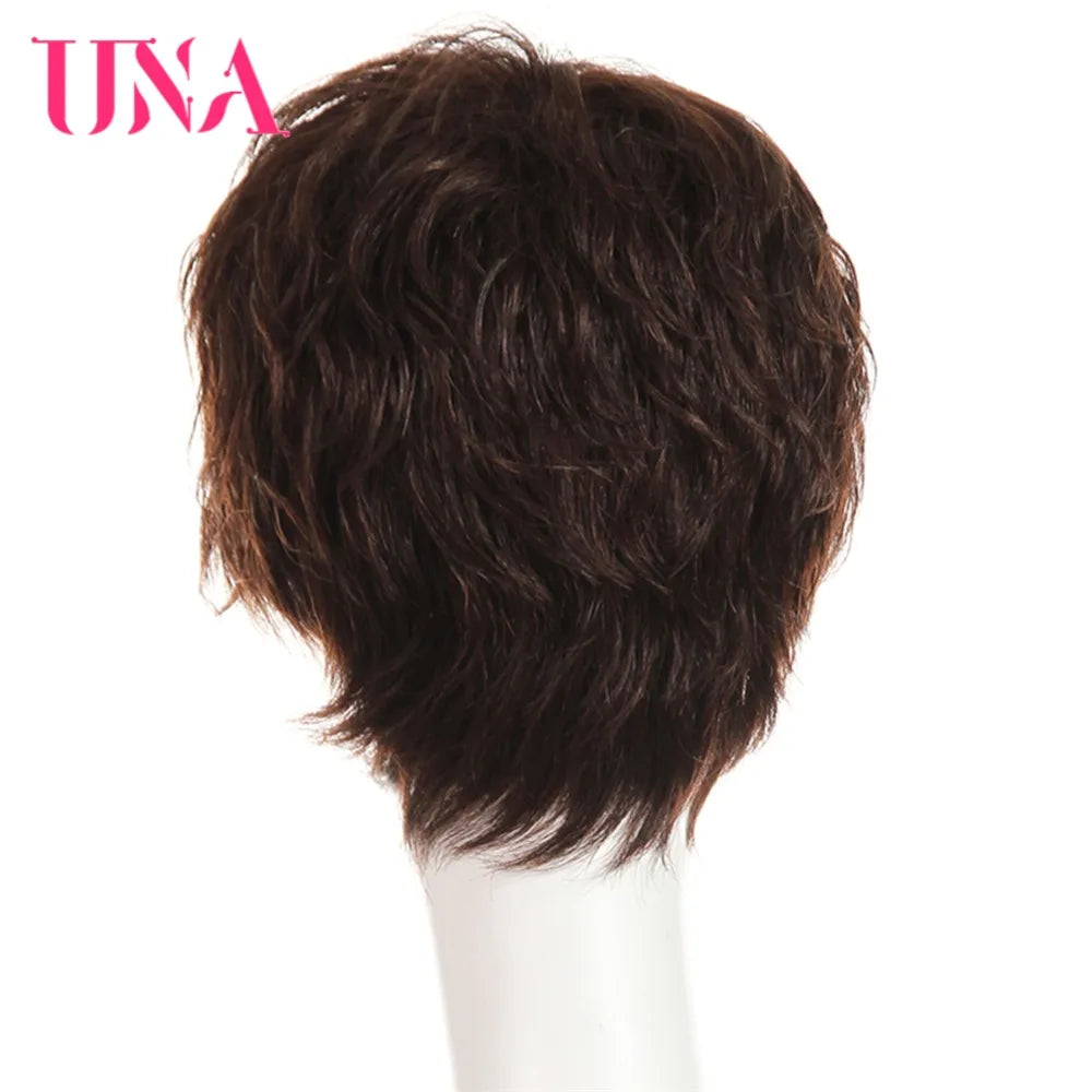 UNA Human Hair Wigs #6383 #2/33 Non-Remy Human Hair 150% Density Brazilian Straight Human Hair Wigs Machine Brazilian Hair Wigs