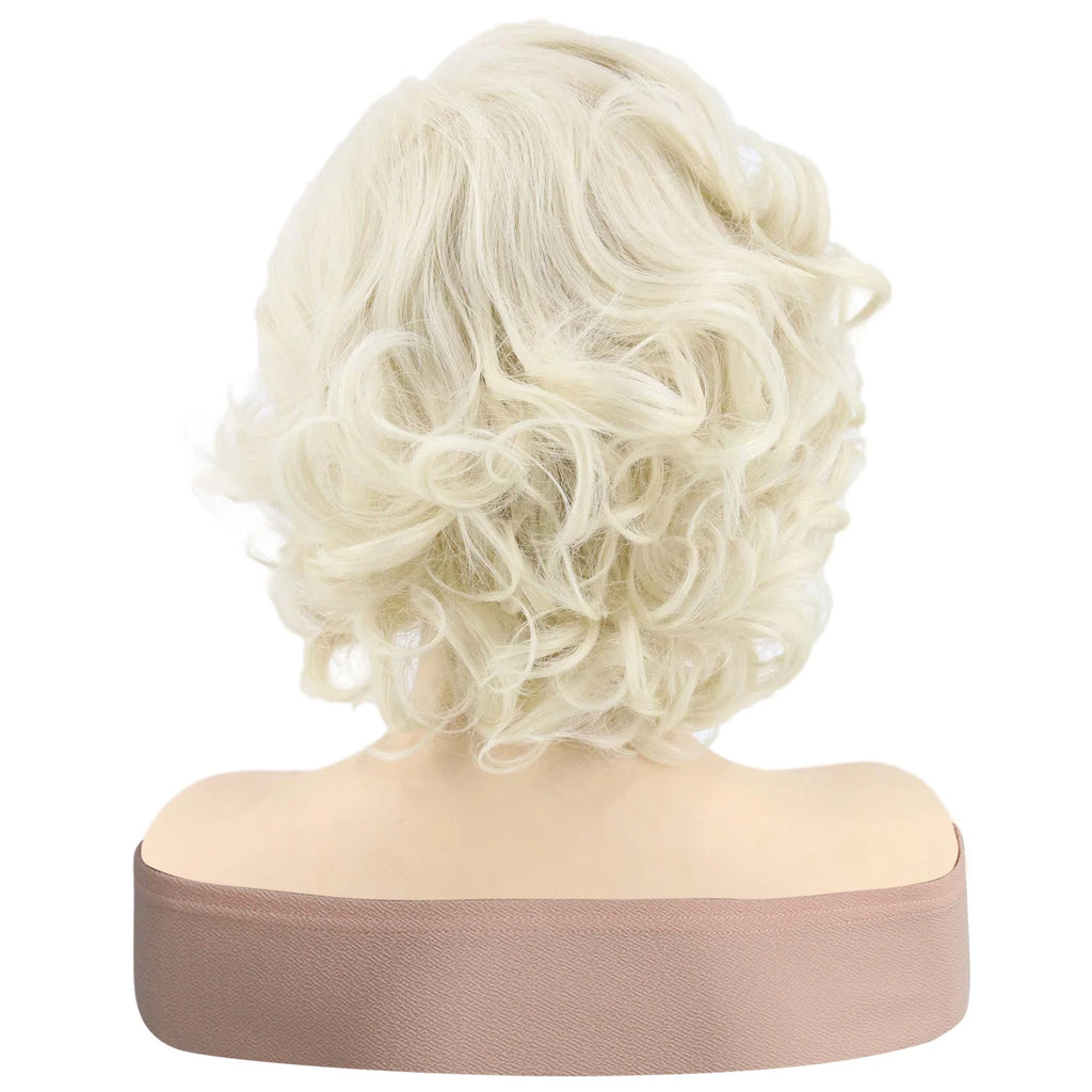 Synthetic Hair 12 inch Short Blonde Bouffant Curly Wavy Women's Wig for Daily Party Use Natural Looking Glueless Heat Resistant