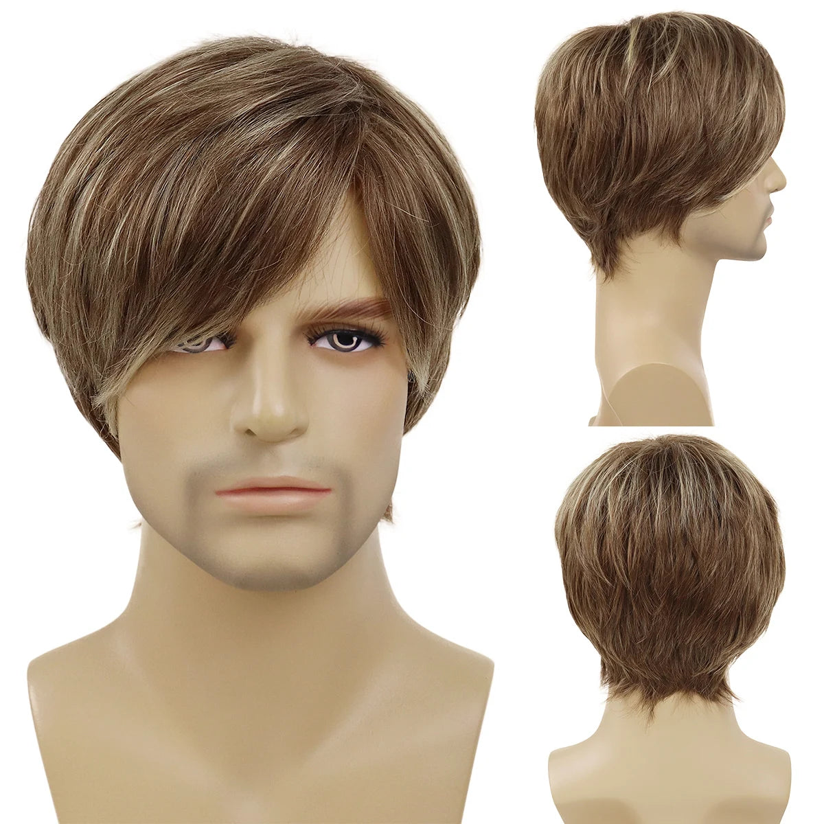 Short Wigs for Men Synthetic Hair Blonde Wig with Bangs Cosplay Wigs Halloween Costume Drag Party Straight Haircuts Roleplay