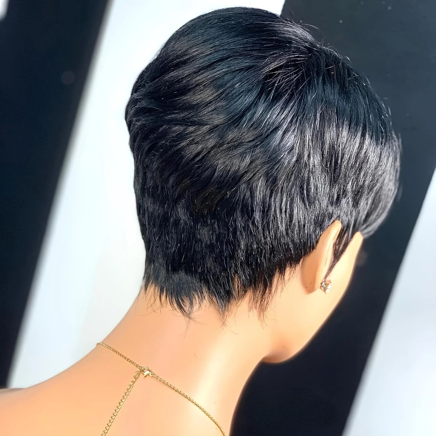 Short human  Hair Wigs Pixie Cuts Straight  Black Ladies  full machine made human hair  wigs for  women