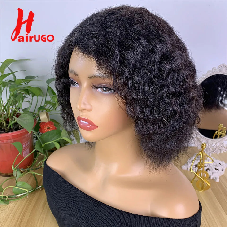 Curly 4x1 Lace Human Hair Wigs Deep Wave Glueless Human Hair Wigs Jerry Curly Glueless Fringe Human Hair Wigs HairUGo