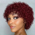 Human Hair Wig Looking Pixie Cut with Bangs Afro Kinky Curly wig  Full Machine Made For Wome