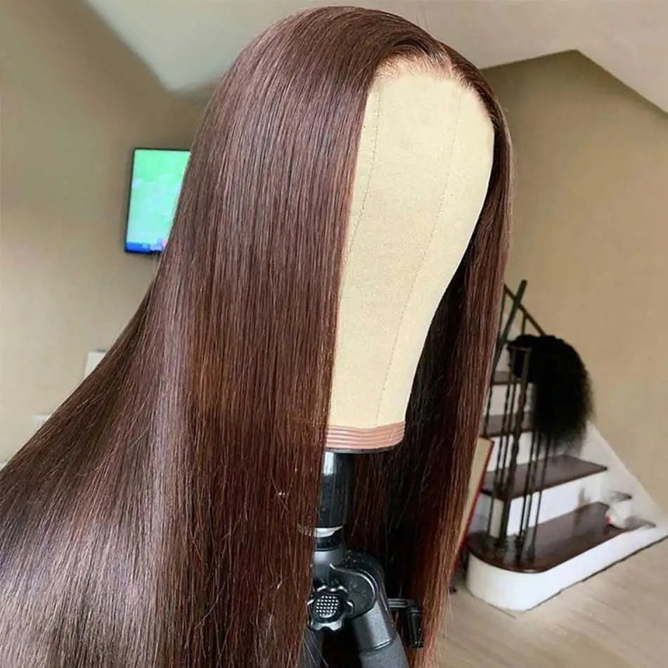 Brown Colored 13x4 Lace Front Human Hair Wigs HD Transparent Lace Frontal Human Hair Wigs Peruvian Straight Human Hair Wigs