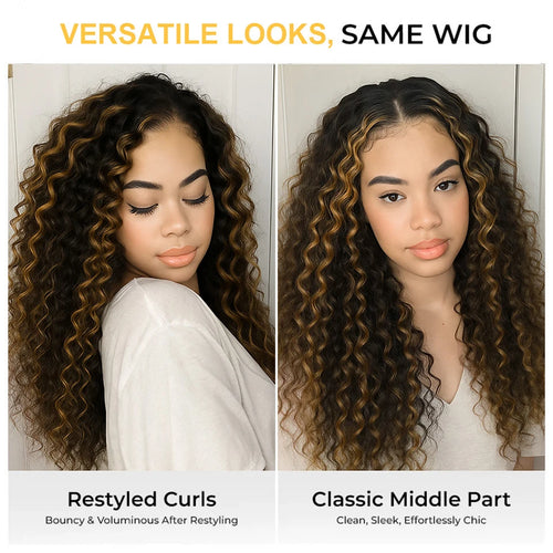 1b30 colored curly half wig human hair wigs wear and go Human Hair Wigs Ready To Wear Ombre Blonde Deep wave human hair Wigs