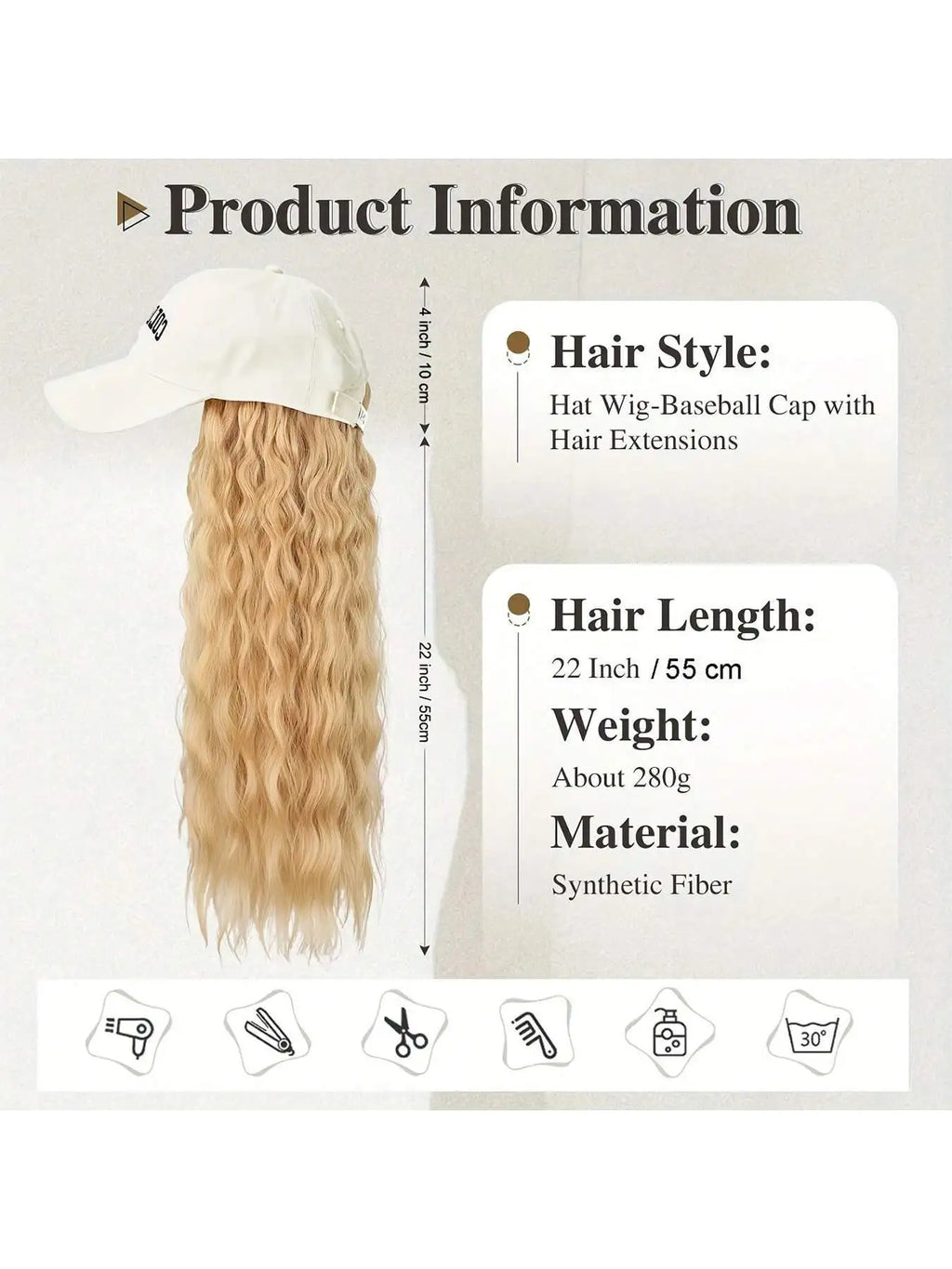 Hat Wigs Baseball Cap Synthetic Wigs With Short Bob Wavy Curly Hair Extensions Adjustable Wings That Attached Short Extensions