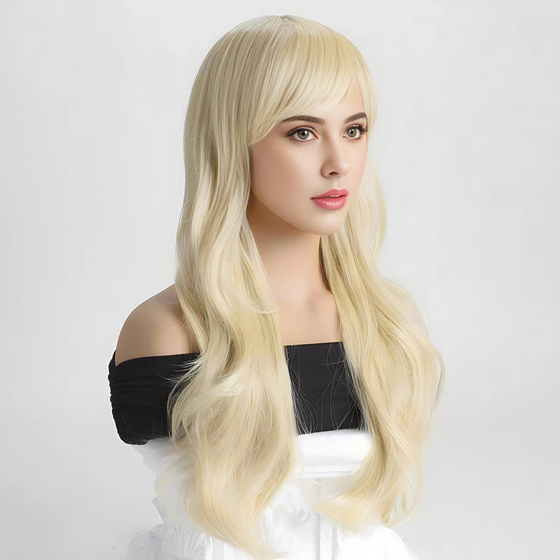 Highlight Blonde Long Body Wave Hair Wigs For Women 28 Inch Long Curly Wavy Hair Wigs Synthetic Fiber Hair Wigs