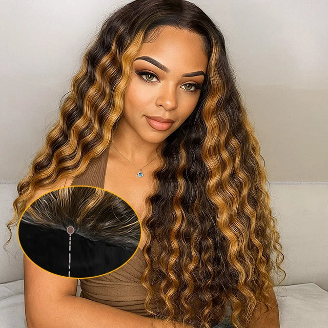 1b30 colored curly half wig human hair wigs wear and go Human Hair Wigs Ready To Wear Ombre Blonde Deep wave human hair Wigs