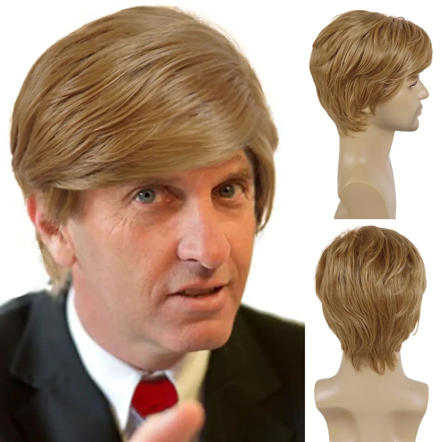 Short Wigs for Men Synthetic Hair Blonde Wig with Bangs Cosplay Wigs Halloween Costume Drag Party Straight Haircuts Roleplay
