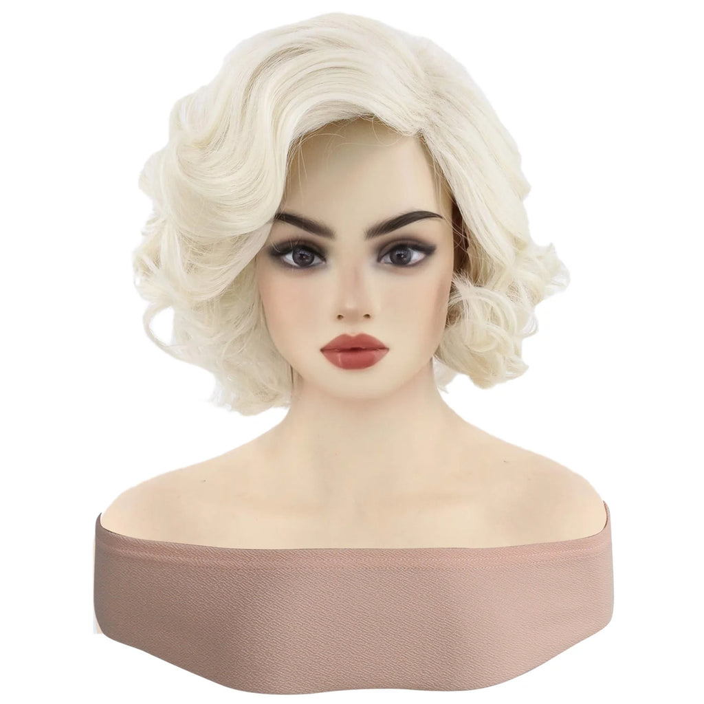 Synthetic Hair 12 inch Short Blonde Bouffant Curly Wavy Women's Wig for Daily Party Use Natural Looking Glueless Heat Resistant