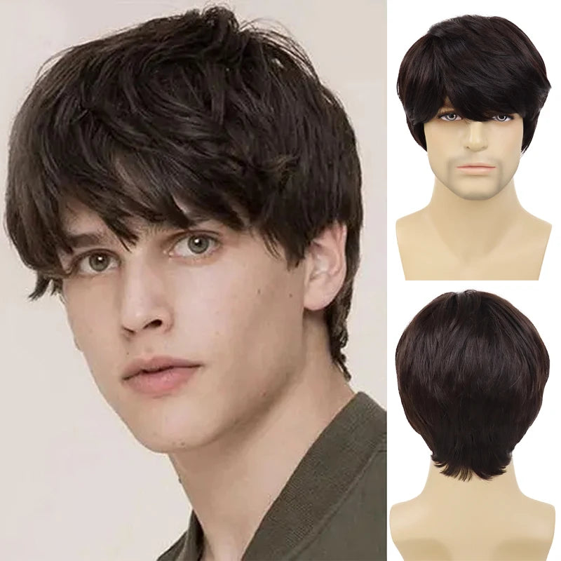 Short Wigs for Men Synthetic Hair Blonde Wig with Bangs Cosplay Wigs Halloween Costume Drag Party Straight Haircuts Roleplay