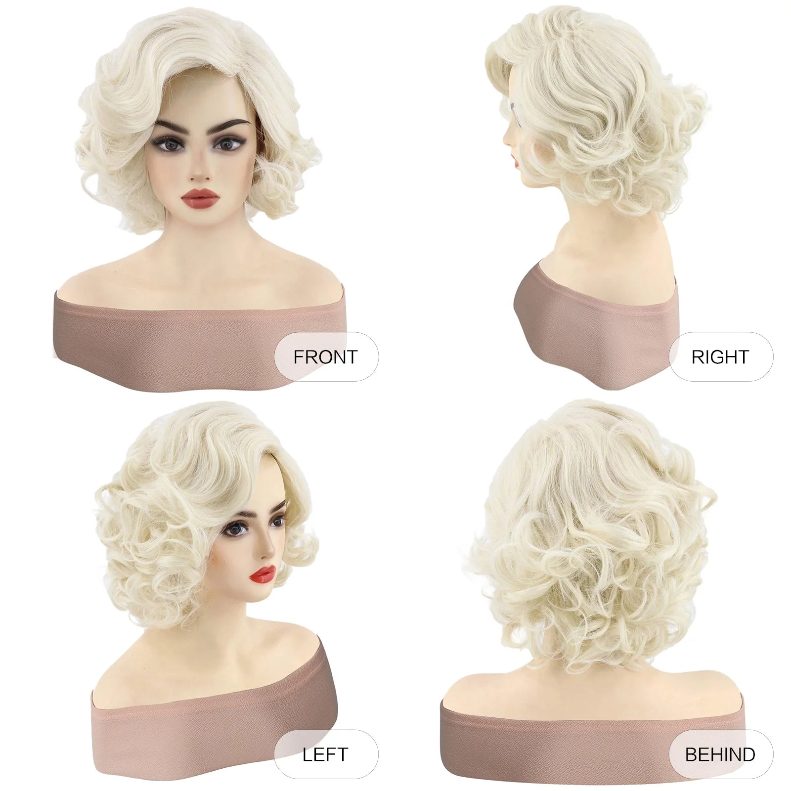 Synthetic Hair 12 inch Short Blonde Bouffant Curly Wavy Women's Wig for Daily Party Use Natural Looking Glueless Heat Resistant