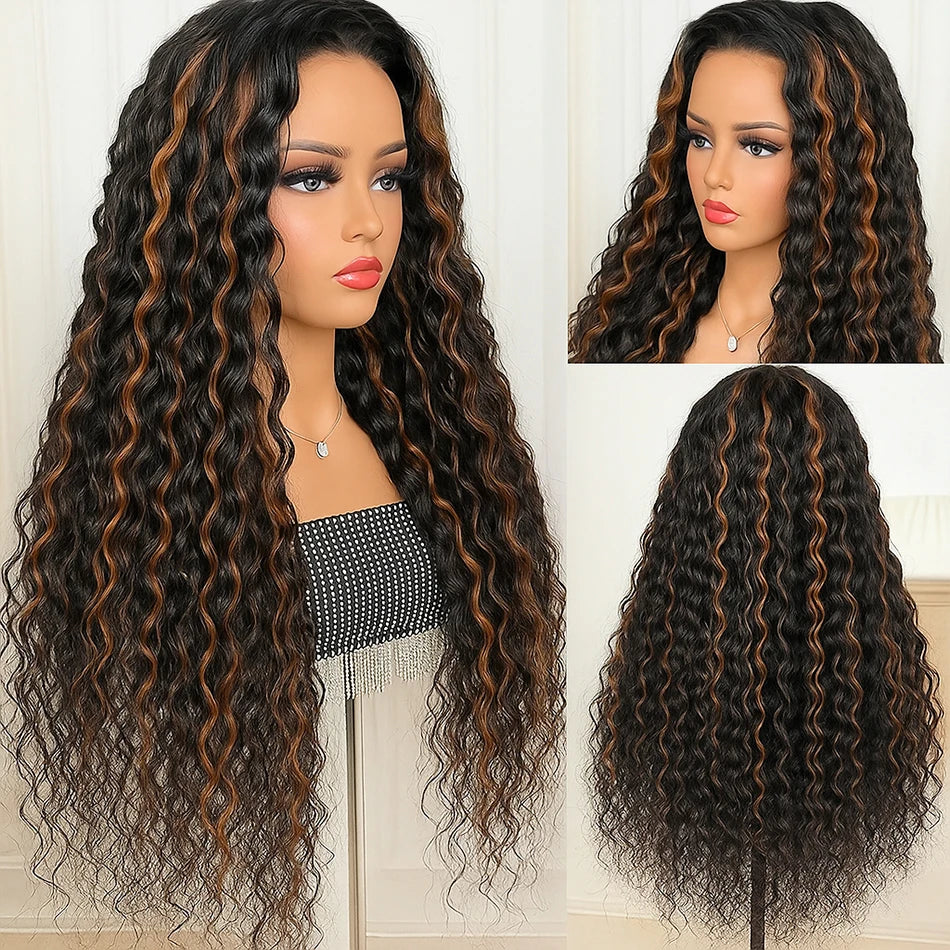 1b30 colored curly half wig human hair wigs wear and go Human Hair Wigs Ready To Wear Ombre Blonde Deep wave human hair Wigs