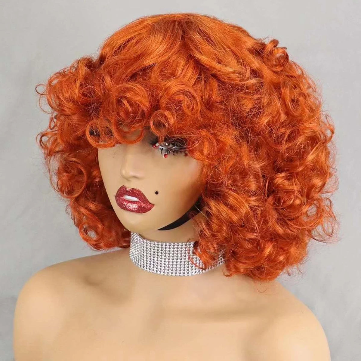 200% Density Bouncy Curly Human Hair Wigs Deep Loose Wave Full Machine Hair Wigs Natural 6 Inch Brazilian Remy Human Hair Wigs