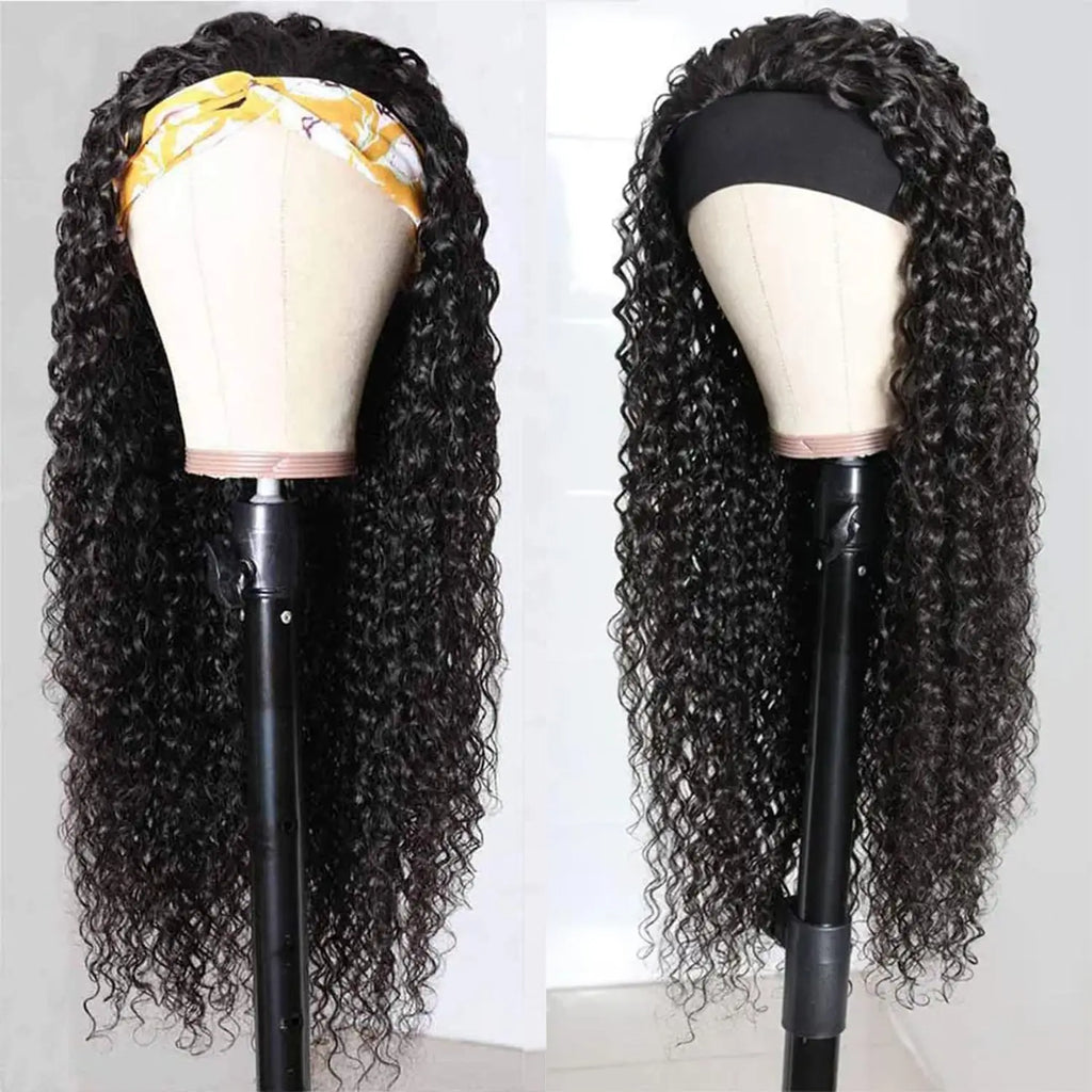 Headband Wigs Human Hair 28 30 32 Inch Water Wave Wigs 100% Real Hair Curly wig None Lace Front Wigs Full Machine Made Wigs