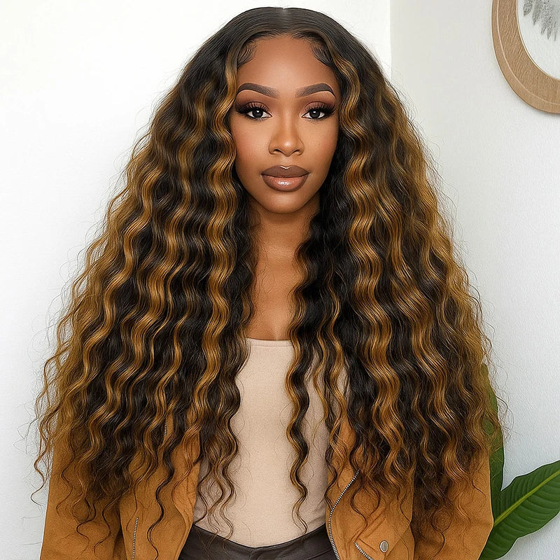 1b30 colored curly half wig human hair wigs wear and go Human Hair Wigs Ready To Wear Ombre Blonde Deep wave human hair Wigs