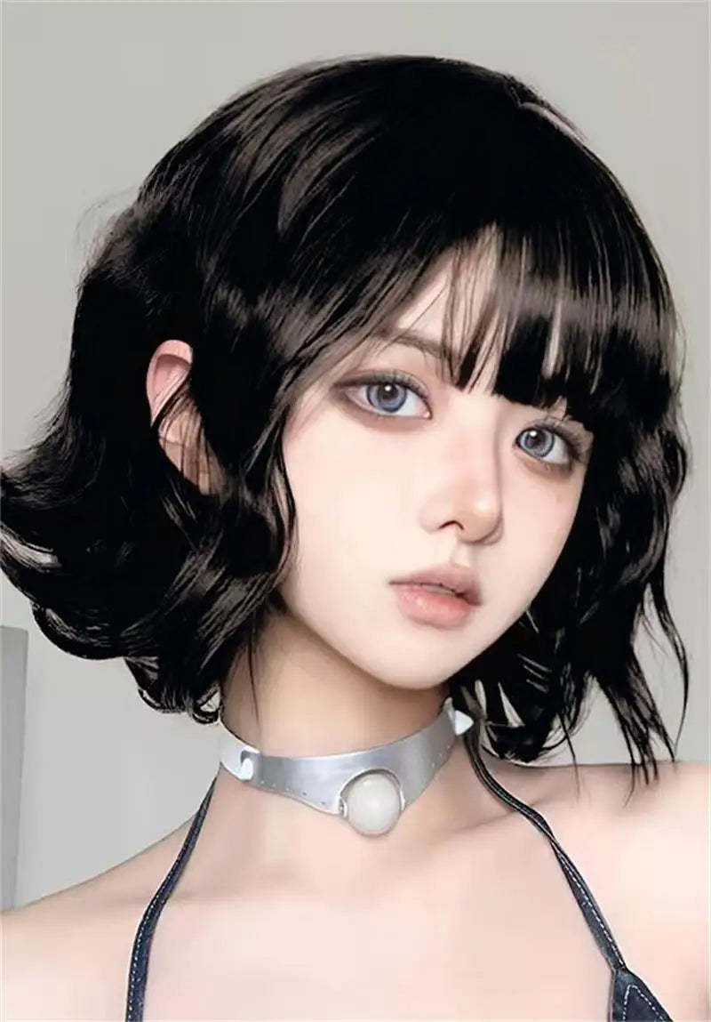 Black Short Curly Hair Wig for Women High Quality Synthetic Natural Big Wave Fashion Ladies Wig