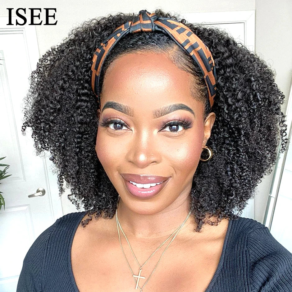 Headband Wig Human Hair ISEE HAIR Kinky Curly Human Hair Wigs For Women Brazilian Short Bob Wigs Glueless Full Machine Made Wig