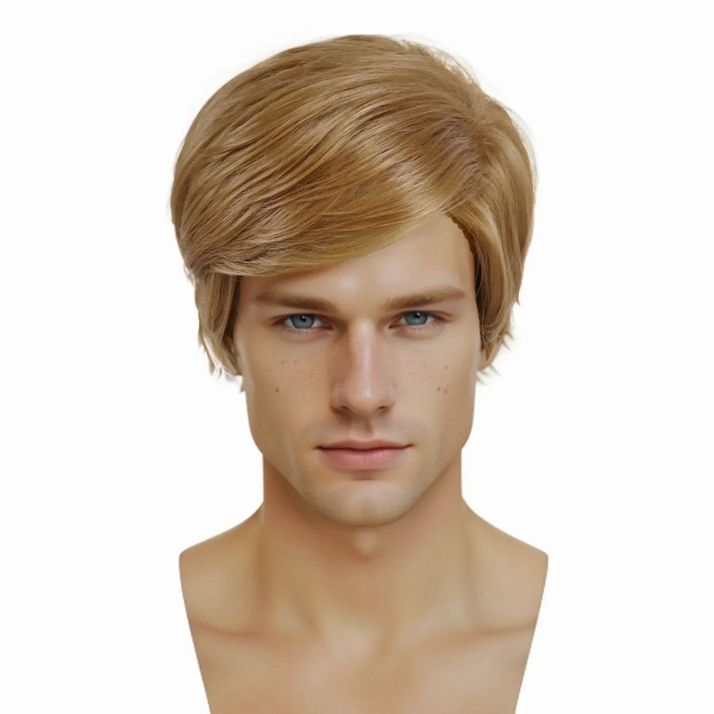 Short Wigs for Men Synthetic Hair Blonde Wig with Bangs Cosplay Wigs Halloween Costume Drag Party Straight Haircuts Roleplay