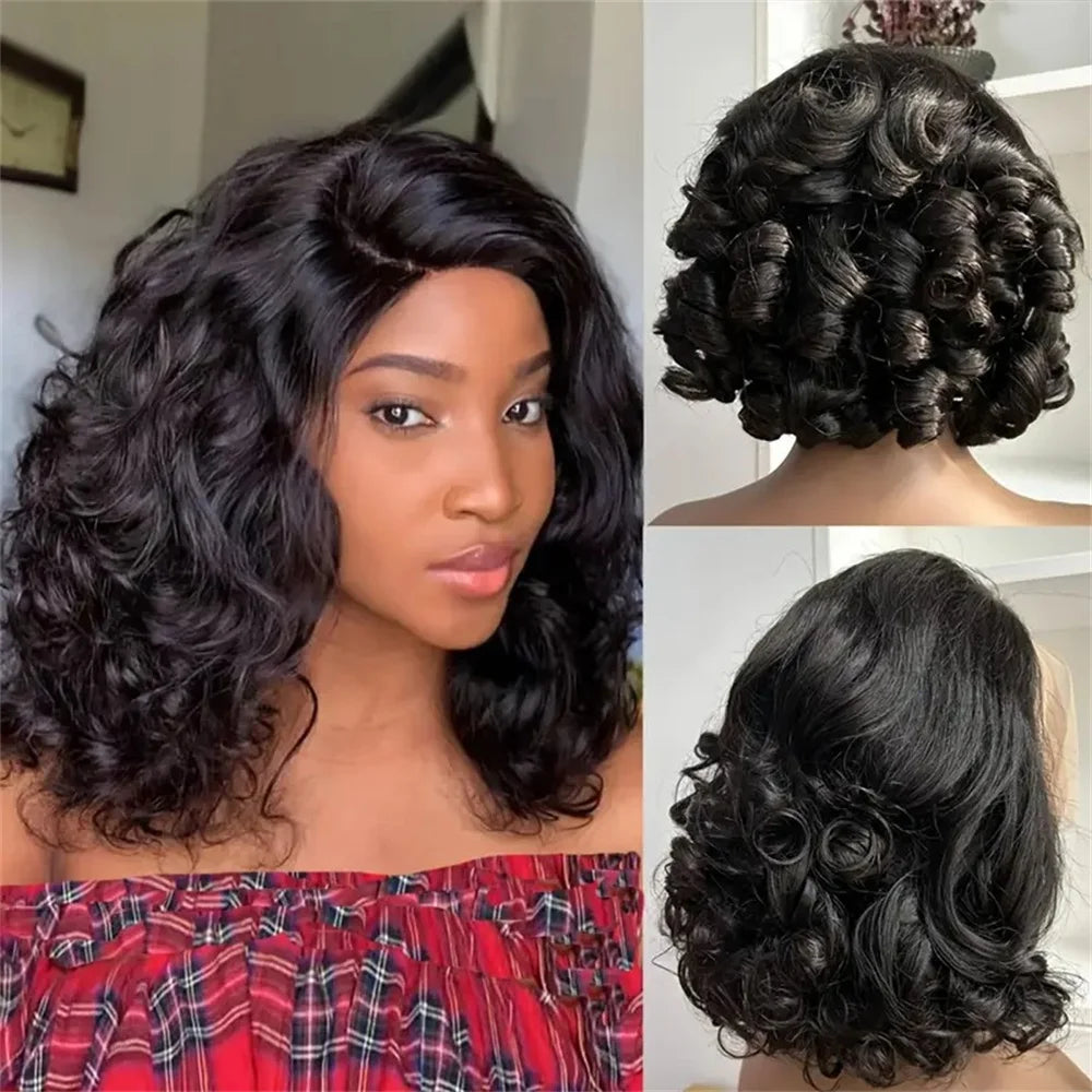 Egg Curl Hair Wigs Bob Transparent Lace Front Human Hair Wigs Pre Plucked Bleached Knots Short Wave Hair Wigs Bob For Women