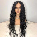 Long Curly Hair Wig for Women Natural Black Wavy Synthetic Wig Middle Part Pre Plucked Hairline 13X4 Lace Front Brunette Wigs