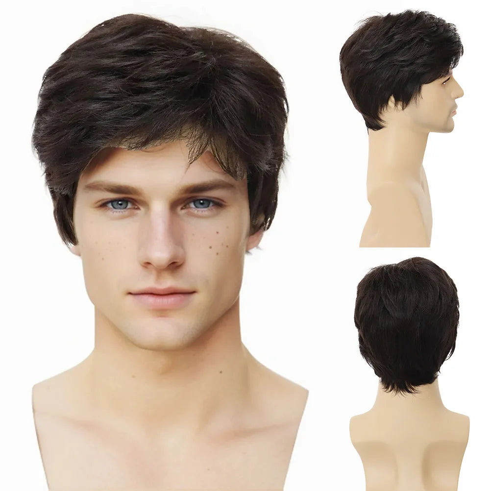 Short Wigs for Men Synthetic Hair Blonde Wig with Bangs Cosplay Wigs Halloween Costume Drag Party Straight Haircuts Roleplay