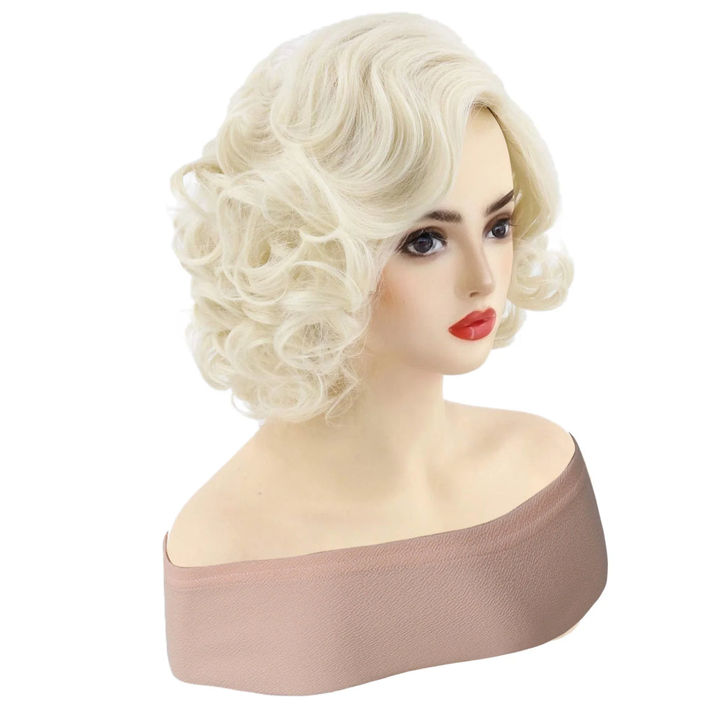 Synthetic Hair 12 inch Short Blonde Bouffant Curly Wavy Women's Wig for Daily Party Use Natural Looking Glueless Heat Resistant