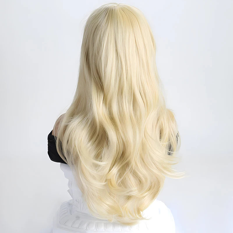 Highlight Blonde Long Body Wave Hair Wigs For Women 28 Inch Long Curly Wavy Hair Wigs Synthetic Fiber Hair Wigs