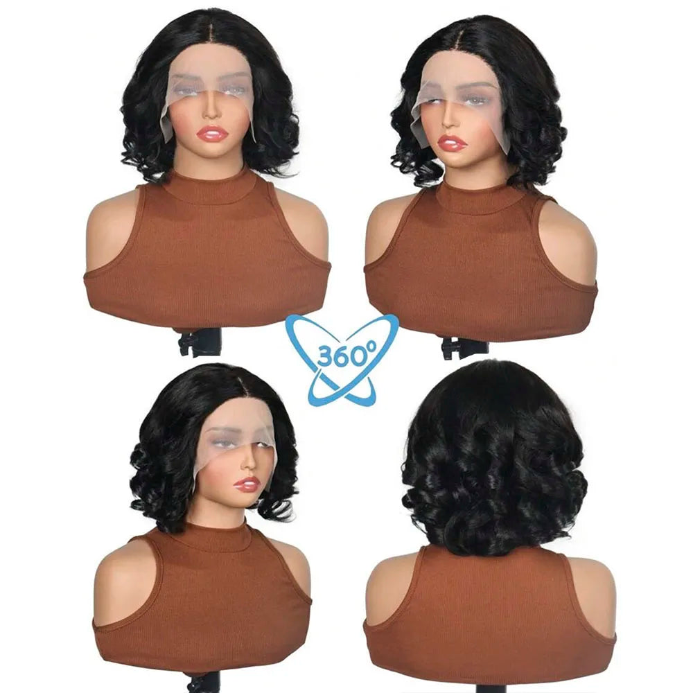 Egg Curl Hair Wigs Bob Transparent Lace Front Human Hair Wigs Pre Plucked Bleached Knots Short Wave Hair Wigs Bob For Women