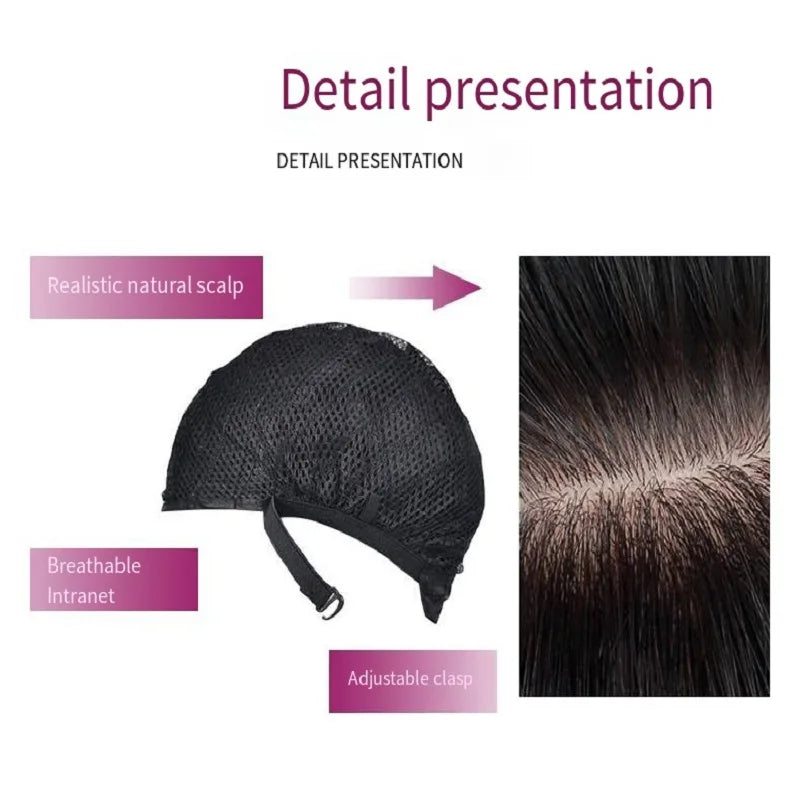 Short hair synthetic wig with side parting, locks around the collarbone, hair made of high-temperature fibers, full head cover.