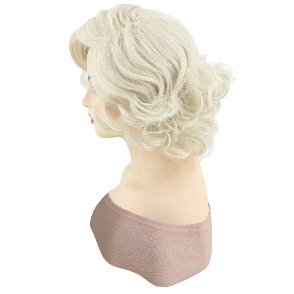 Synthetic Hair 12 inch Short Blonde Bouffant Curly Wavy Women's Wig for Daily Party Use Natural Looking Glueless Heat Resistant