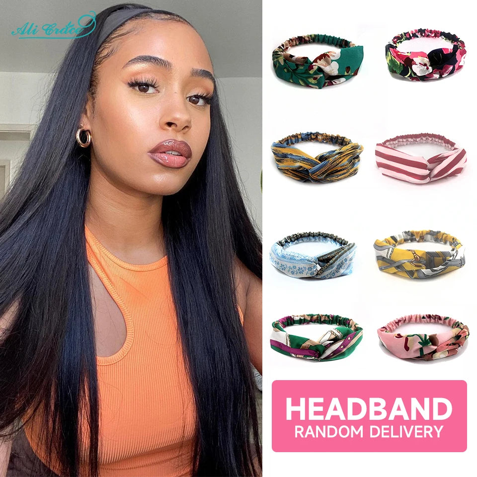 Ali Grace Glueless Wigs Straight Human Hair Wigs for Women Headband Hair Wigs With Adjustable Bangs Brazilian Straight Hair Wigs