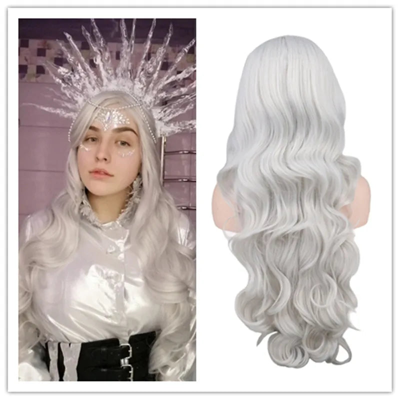 Long Wavy Cosplay Wigs For Women Party Costume Black White Red Pink Blue Blonde Orange Synthetic Hair Wigs with Bangs