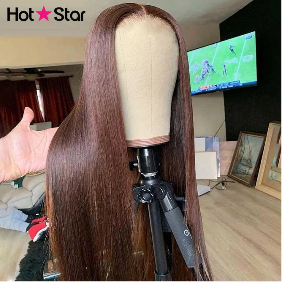 Brown Colored 13x4 Lace Front Human Hair Wigs HD Transparent Lace Frontal Human Hair Wigs Peruvian Straight Human Hair Wigs