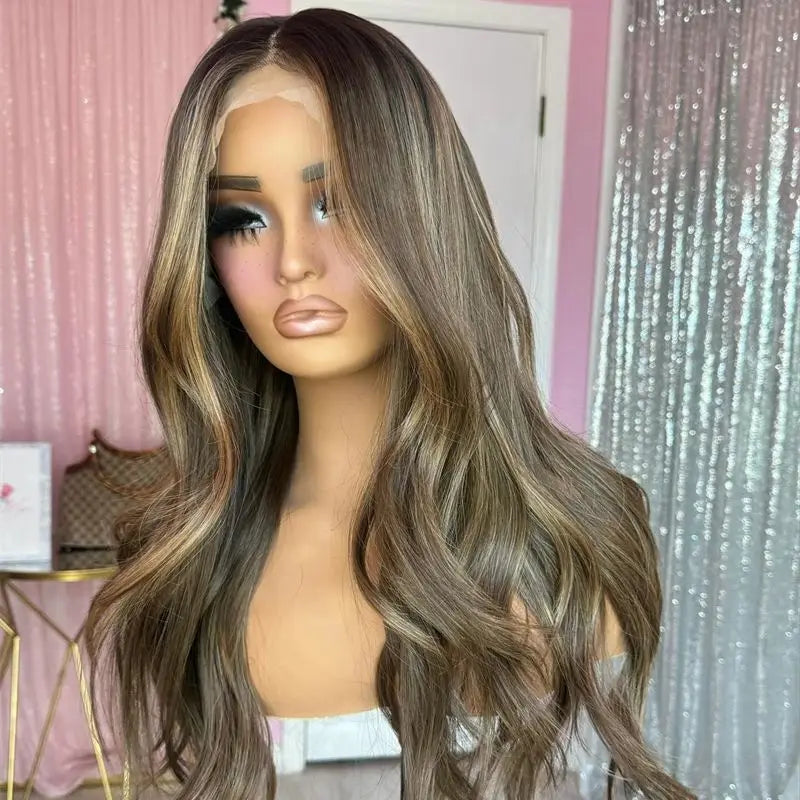 New Natural Wavy Synthetic Wig chestnut Brown Honey Blonde Ginger Dark Roots High Quality Wigs Heat Resistatn Fibre Women Hair