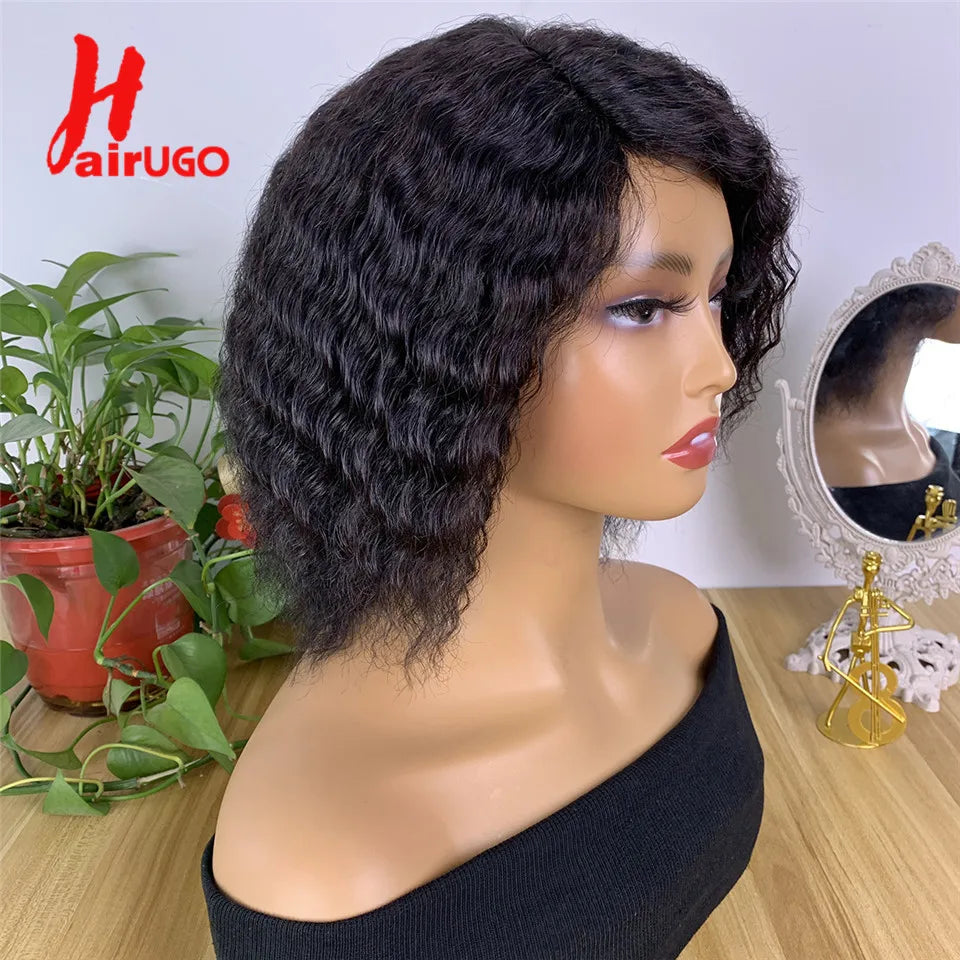 Curly 4x1 Lace Human Hair Wigs Deep Wave Glueless Human Hair Wigs Jerry Curly Glueless Fringe Human Hair Wigs HairUGo