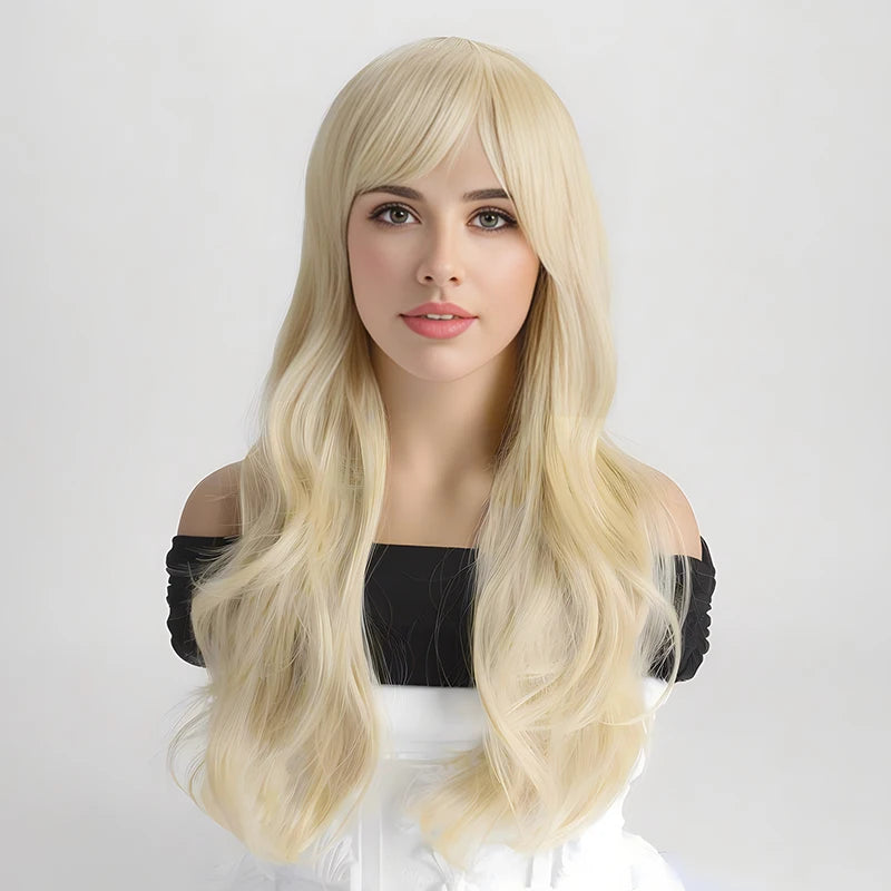 Highlight Blonde Long Body Wave Hair Wigs For Women 28 Inch Long Curly Wavy Hair Wigs Synthetic Fiber Hair Wigs