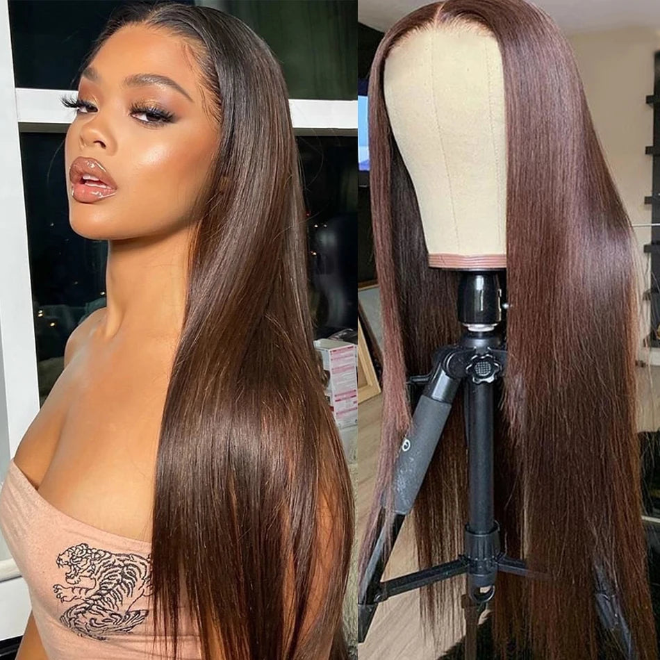 Brown Colored 13x4 Lace Front Human Hair Wigs HD Transparent Lace Frontal Human Hair Wigs Peruvian Straight Human Hair Wigs