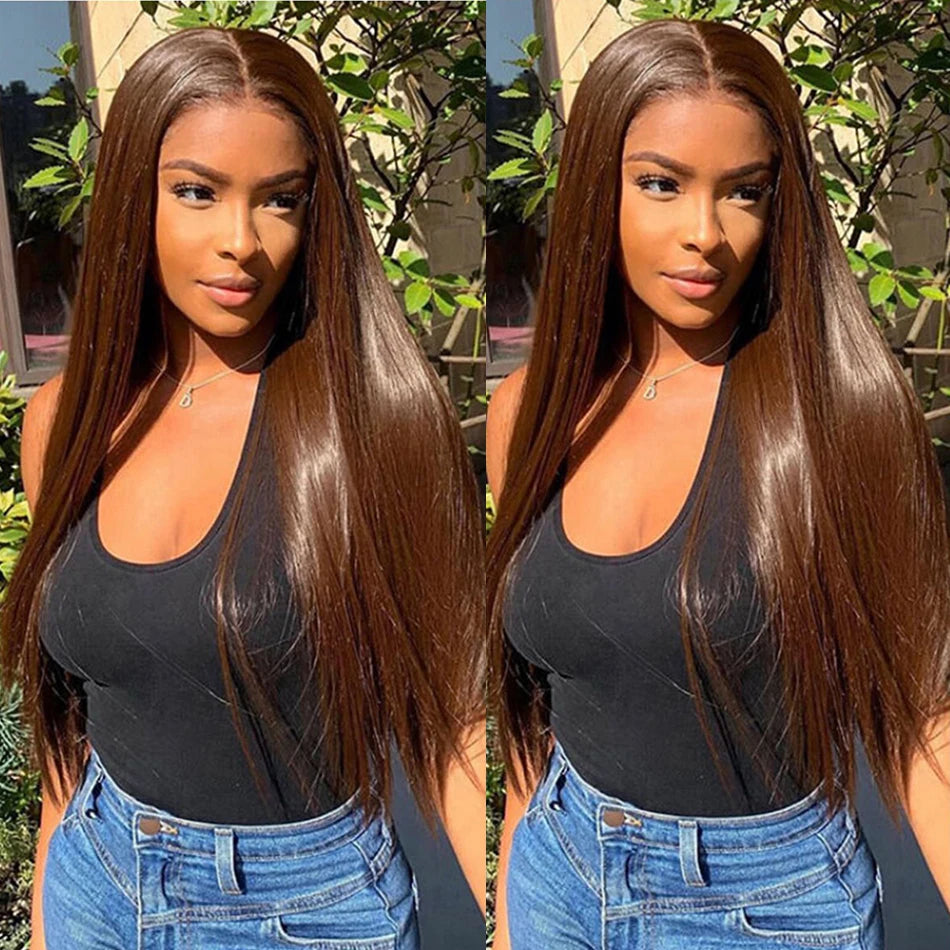 Brown Colored 13x4 Lace Front Human Hair Wigs HD Transparent Lace Frontal Human Hair Wigs Peruvian Straight Human Hair Wigs
