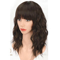 HAIR Natural Brown Synthetic Curly Wavy Bob Wig with Bangs for Women