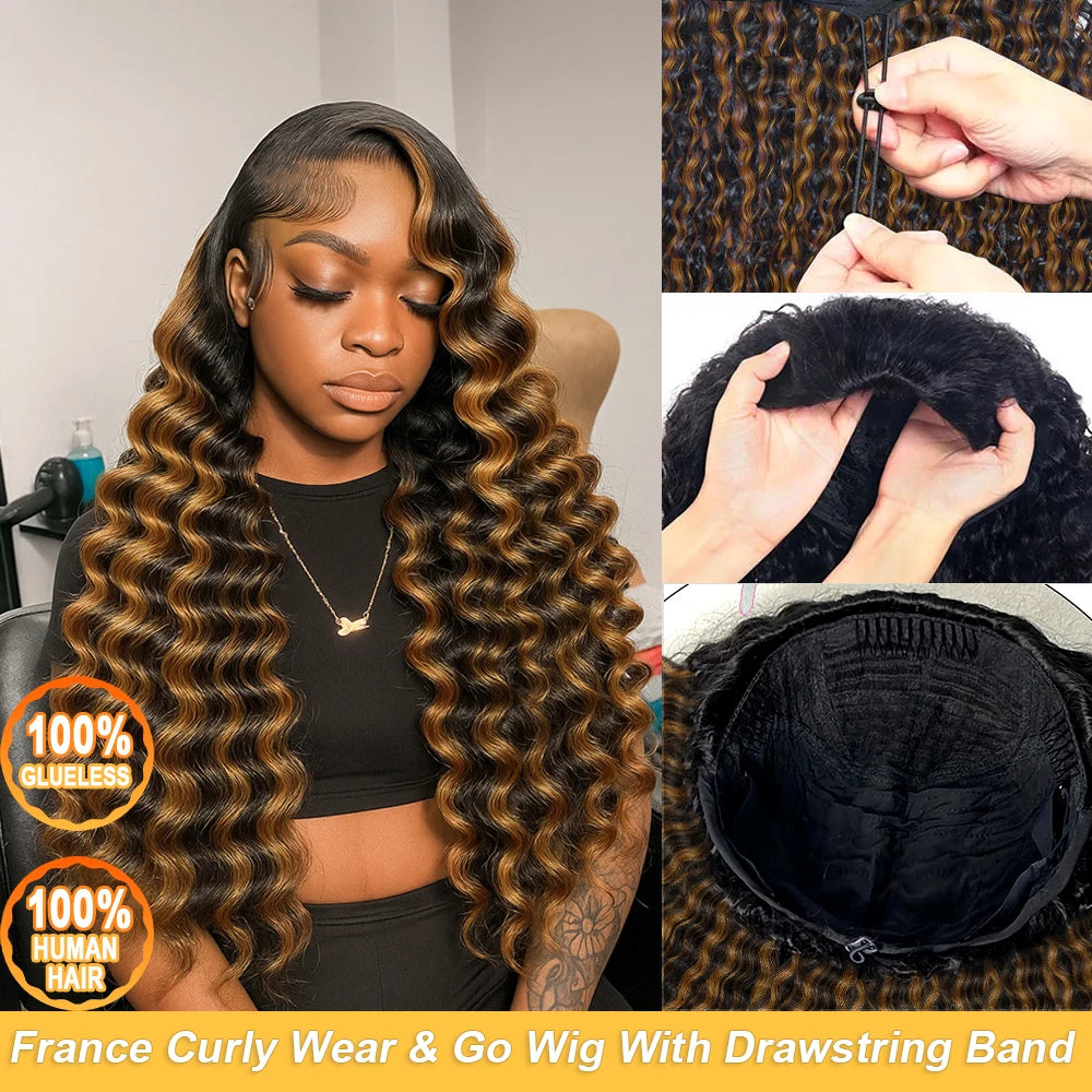 1b30 colored curly half wig human hair wigs wear and go Human Hair Wigs Ready To Wear Ombre Blonde Deep wave human hair Wigs